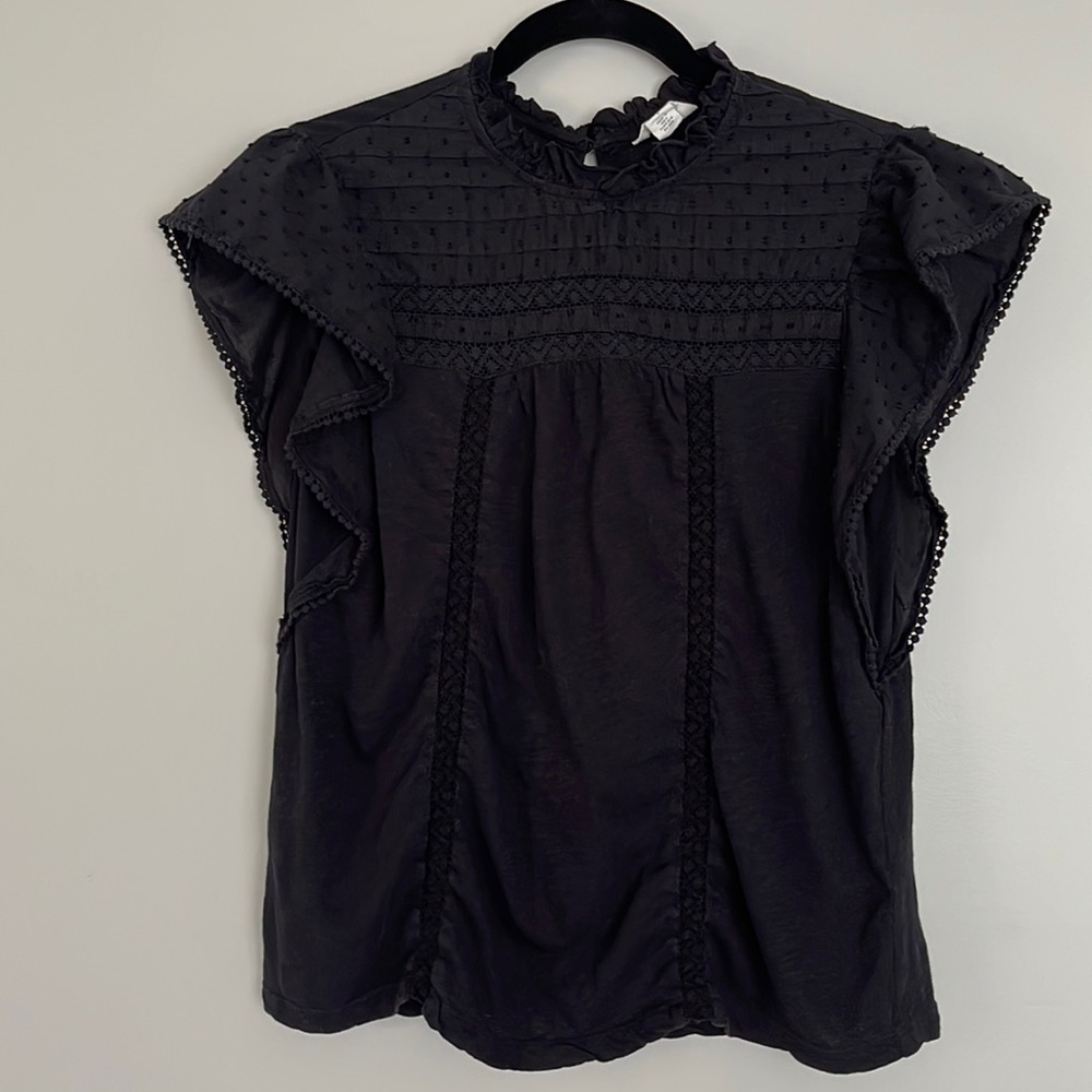 Caslon Pintuck Yoke Flutter Sleeves Top S